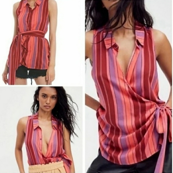 SOLD Free People Mackenzie Wrap Top in Berry Combo Sz M NWOT - Picture 2 of 7